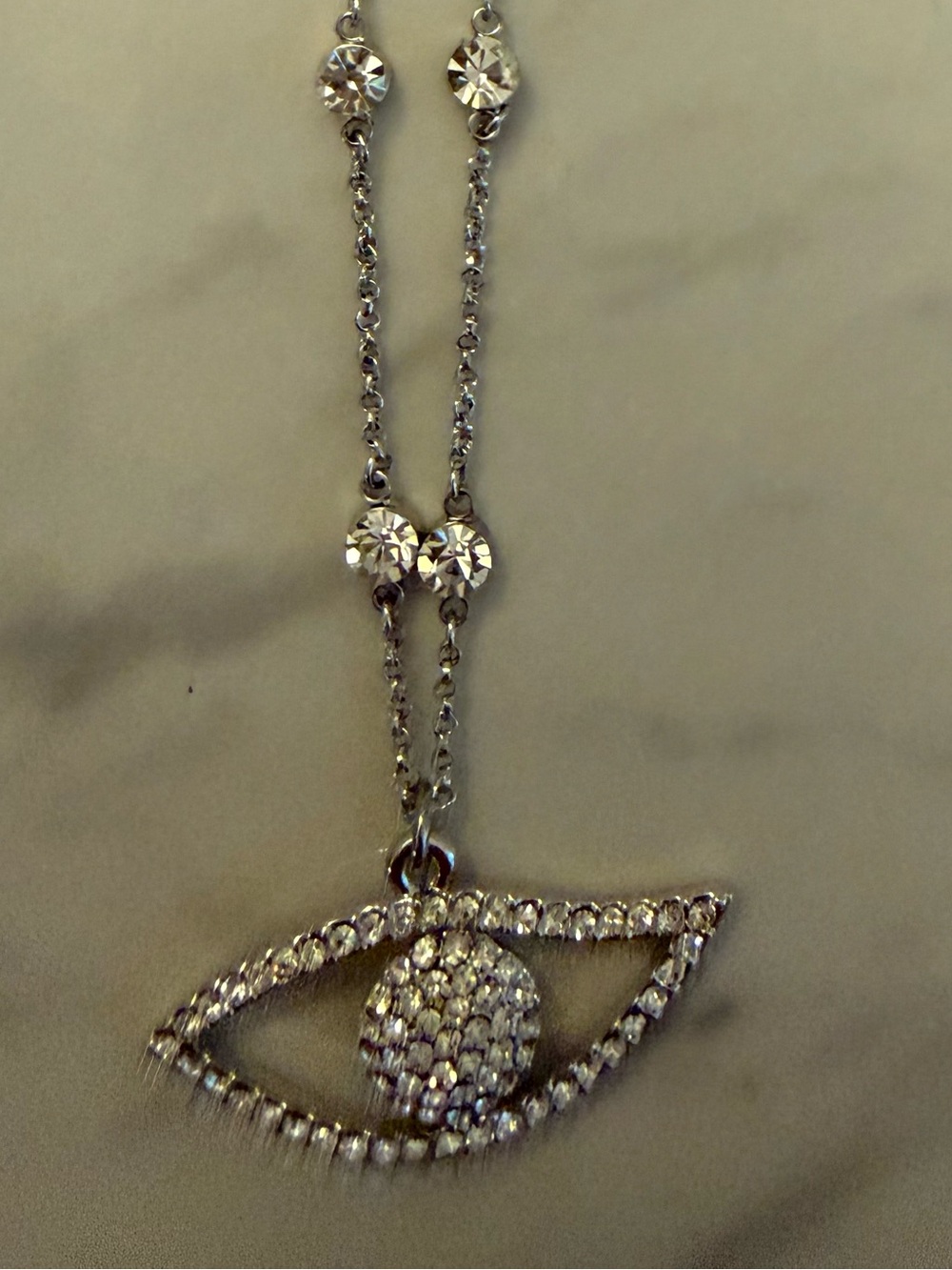 Silver-Tone Crystal Evil Eye Pendant Necklace